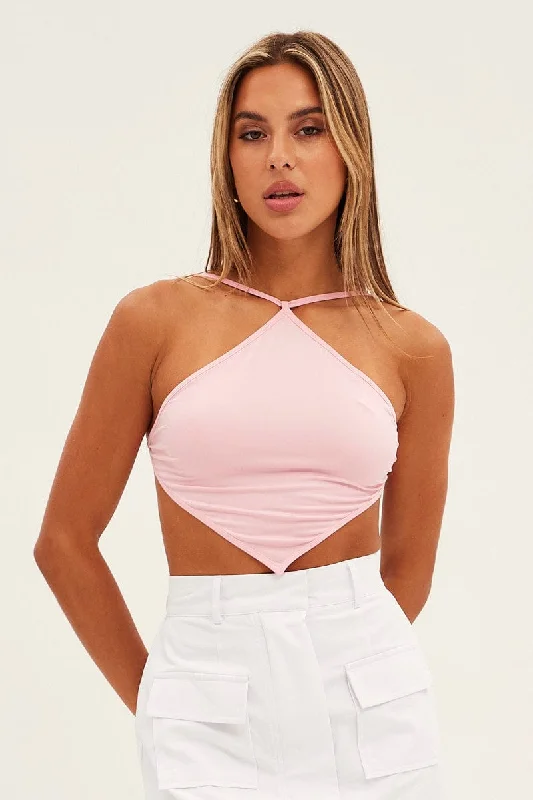 Pink Scarf Top Backless