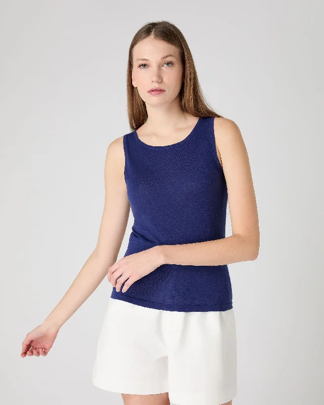 Women's Ella Superfine Cashmere Shell Top Indigo Blue