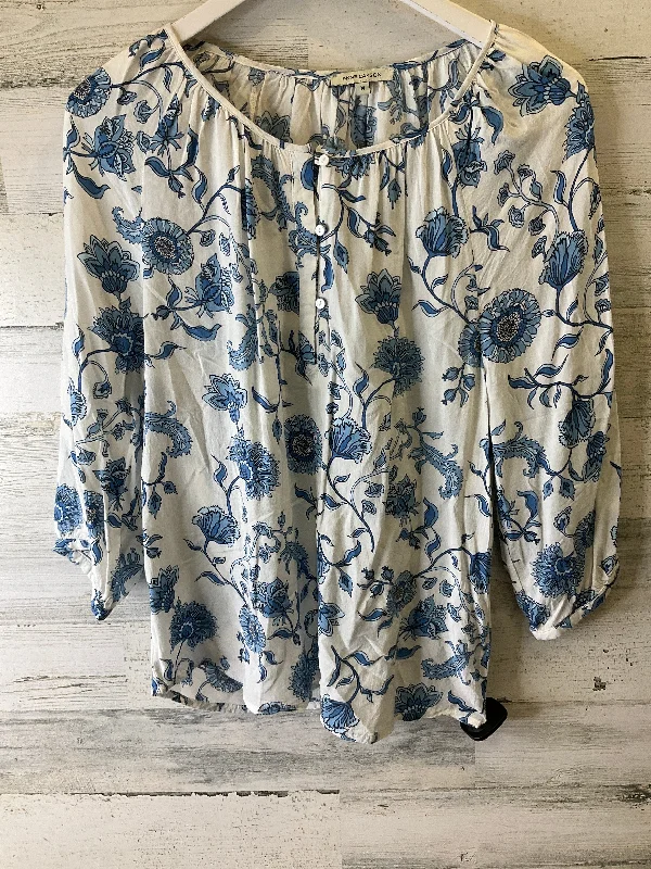 Top Long Sleeve By Anne Carson In Blue & White, Size: M