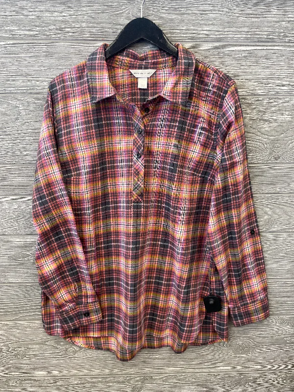 Top Long Sleeve By Christopher And Banks In Plaid Pattern, Size: L