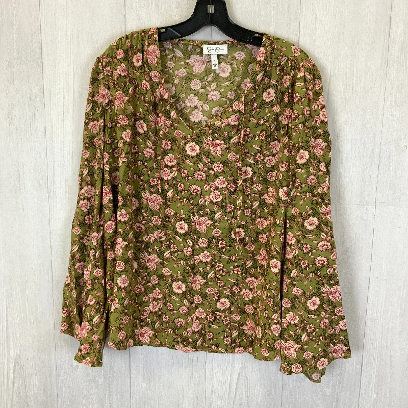 Top Long Sleeve By Jessica Simpson In Green & Pink, Size: L