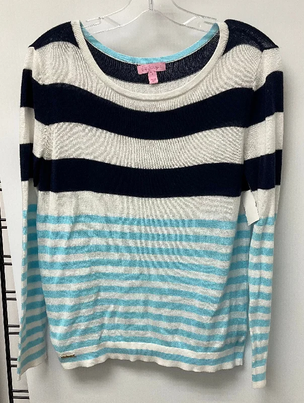 Top Long Sleeve By Lilly Pulitzer In Blue & White, Size: S