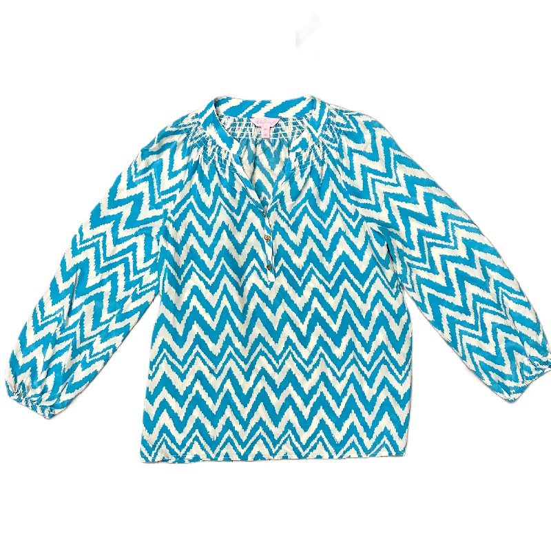 Top Long Sleeve Designer By Lilly Pulitzer In Blue & White, Size: Xs